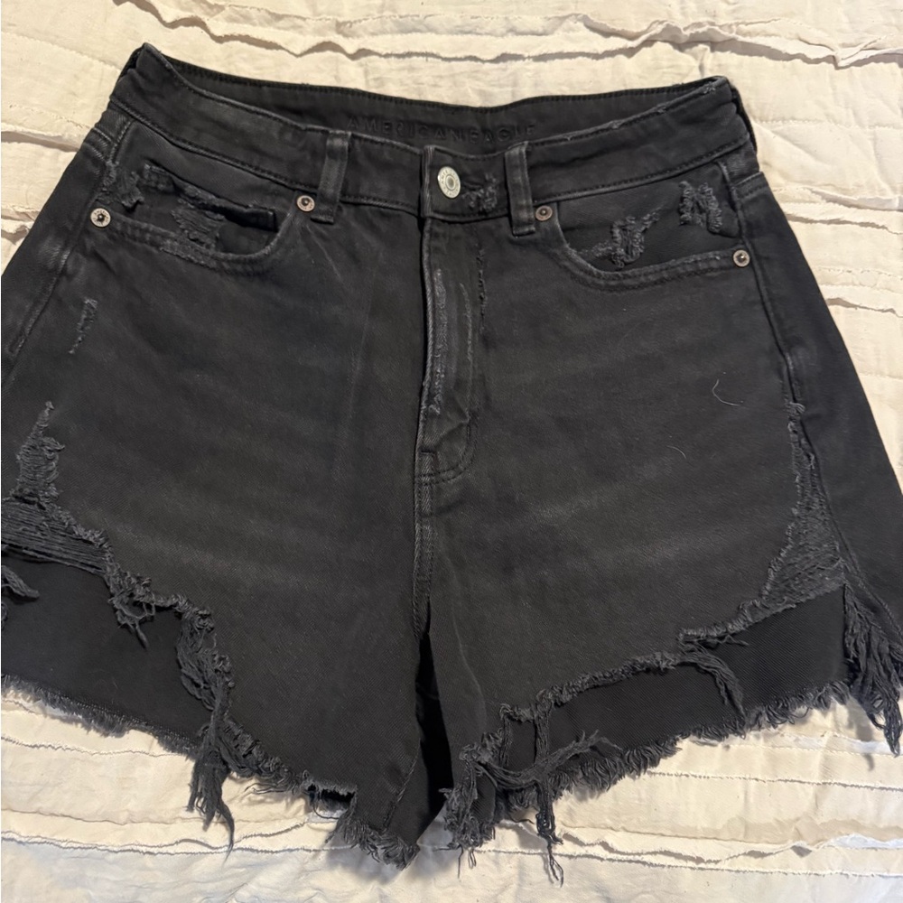 American Eagle Black Distressed Denim Shorts